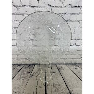 Vintage Arcoroc Clear Glass Christmas Holiday Holly Wreath Round Platter USA 13"